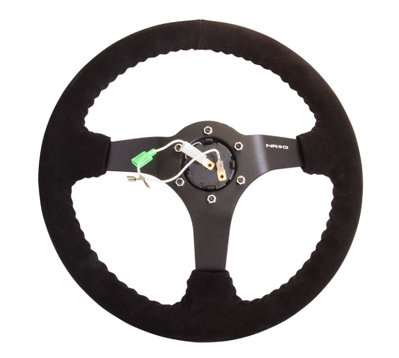 NRG Reinforced Steering Wheel (350mm / 3in. Deep) Blk Suede w/Blk BBall Stitch (Odi Bakchis Edition) NRG Reinforced Steering Wheel (350mm / 3in. Deep) Blk Suede w/Blk BBall Stitch (Odi Bakchis Edition)