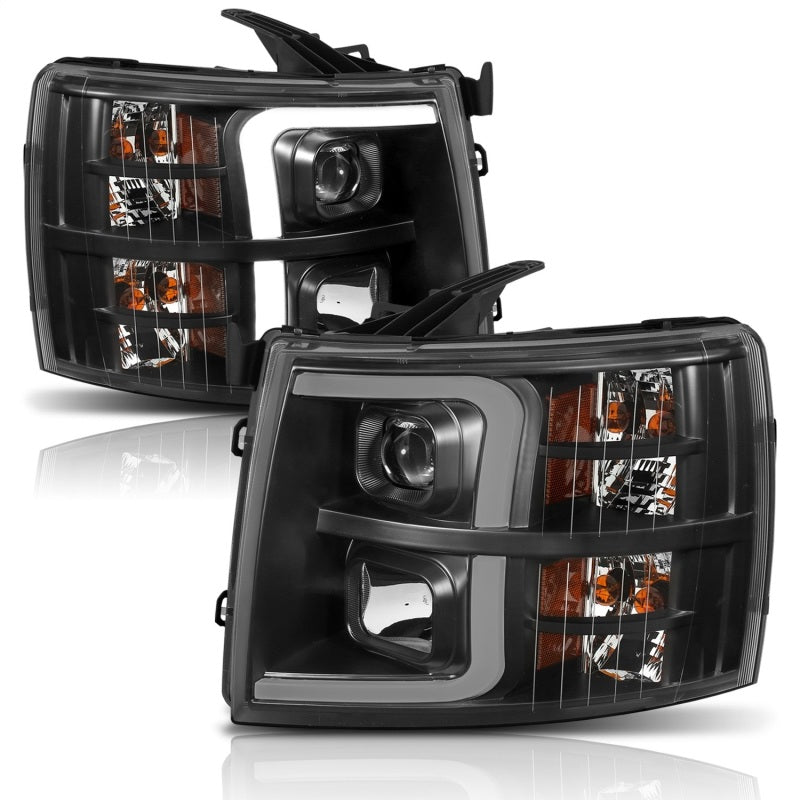ANZO 07-13 Chevrolet Silverado 1500 Plank Style Projector Headlights Black w/ Amber ANZO 07-13 Chevrolet Silverado 1500 Plank Style Projector Headlights Black w/ Amber