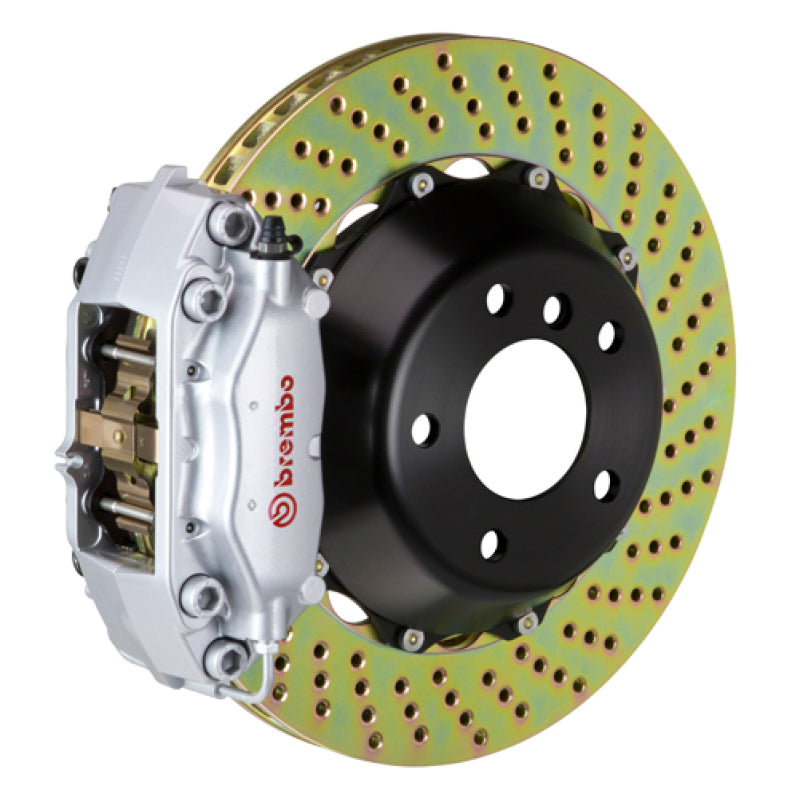 Brembo 08-15 Lancer Evo X Rear GT BBK 4 Piston Cast 345x28 2pc Rotor Drilled-Silver Brembo 08-15 Lancer Evo X Rear GT BBK 4 Piston Cast 345x28 2pc Rotor Drilled-Silver