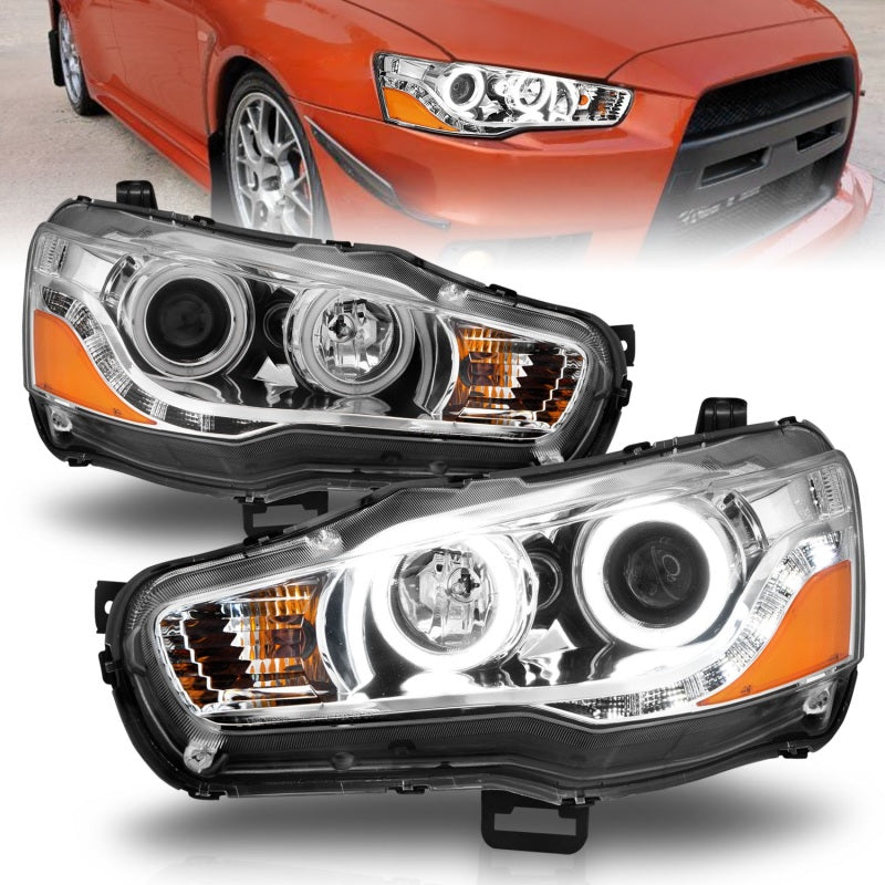 ANZO 2008-2015 Mitsubishi Lancer Projector Headlights w/ Halo Chrome (CCFL) ANZO 2008-2015 Mitsubishi Lancer Projector Headlights w/ Halo Chrome (CCFL)