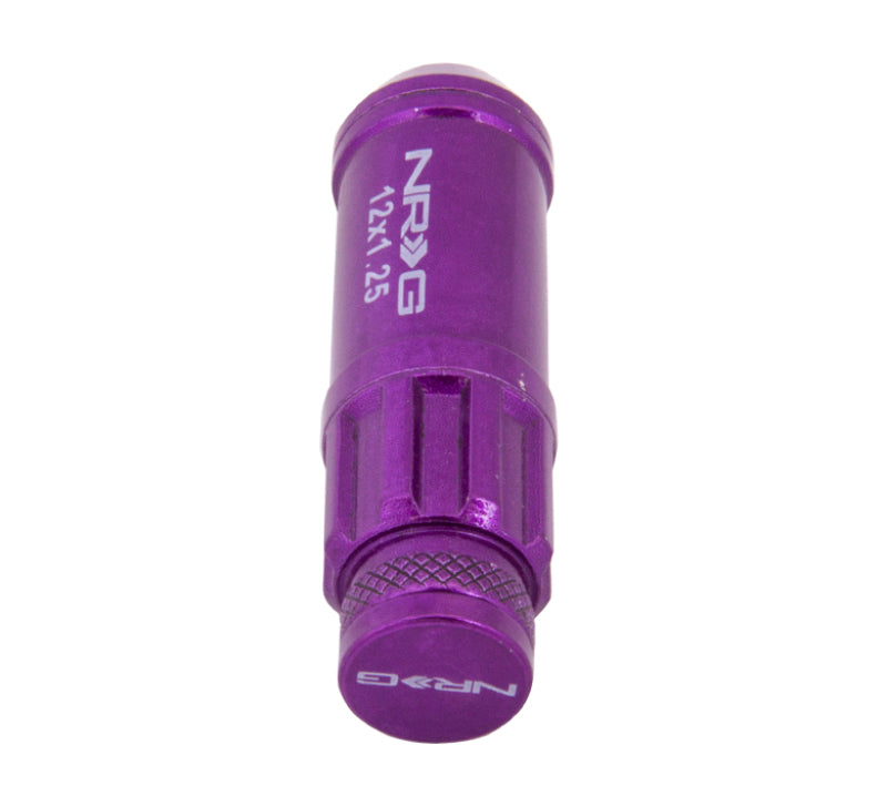 NRG 700 Series M12 X 1.25 Steel Lug Nut w/Dust Cap Cover Set 21 Pc w/Locks & Lock Socket - Purple NRG 700 Series M12 X 1.25 Steel Lug Nut w/Dust Cap Cover Set 21 Pc w/Locks & Lock Socket - Purple