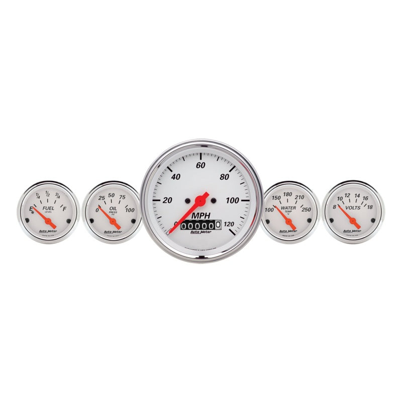 Autometer Arctic White 3-3/8in Electric Speedometer with Wheel Odometer/ 2-1/16in Oil Pressure Autometer Arctic White 3-3/8in Electric Speedometer with Wheel Odometer/ 2-1/16in Oil Pressure