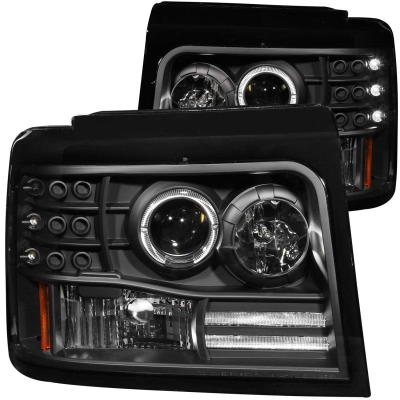 ANZO 1992-1996 Ford F-150 Projector Headlights w/ Halo Black w/ Side Markers and Parking Lights ANZO 1992-1996 Ford F-150 Projector Headlights w/ Halo Black w/ Side Markers and Parking Lights