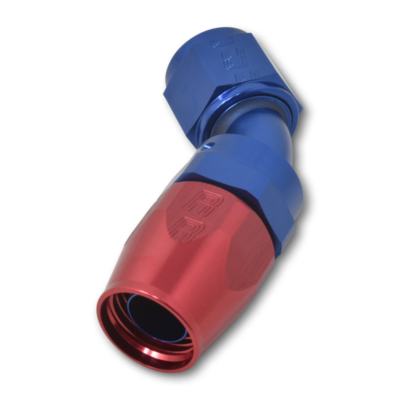 Russell Performance -4 AN Red/Blue 45 Degree Full Flow Hose End Russell Performance -4 AN Red/Blue 45 Degree Full Flow Hose End