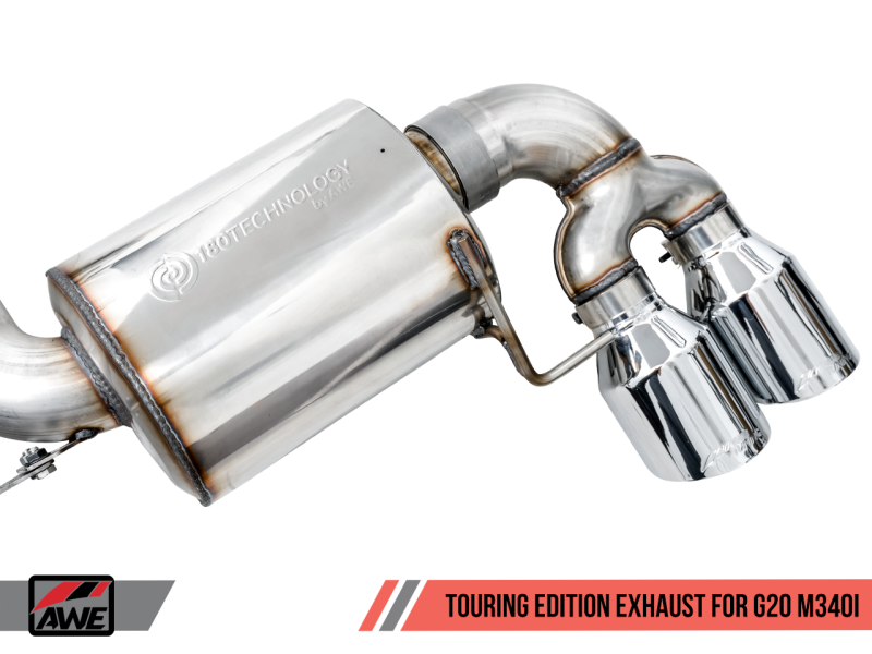 AWE Tuning 2019+ BMW M340i (G20) Non-Resonated Touring Edition Exhaust - Quad Chrome Silver Tips AWE Tuning 2019+ BMW M340i (G20) Non-Resonated Touring Edition Exhaust - Quad Chrome Silver Tips