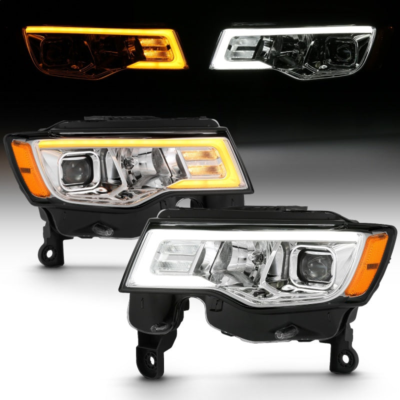 ANZO 2017-2018 Jeep Grand Cherokee Projector Headlights w/ Plank Style Switchback - Chrome w/ Amber ANZO 2017-2018 Jeep Grand Cherokee Projector Headlights w/ Plank Style Switchback - Chrome w/ Amber