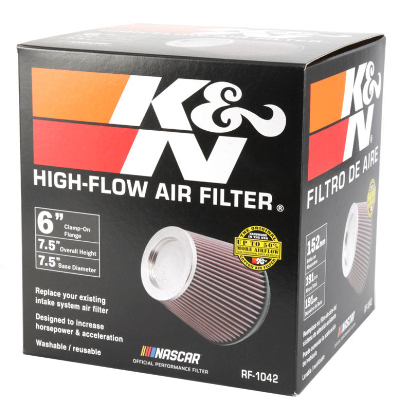 K&N Round Tapered Universal Air Filter 6in Flange ID x 7.5in Base OD x 5in Top OD x 6.5in Height K&N Round Tapered Universal Air Filter 6in Flange ID x 7.5in Base OD x 5in Top OD x 6.5in Height