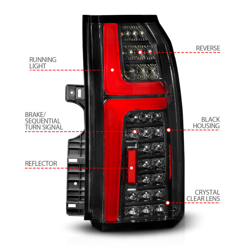 ANZO 15-20 Chevrolet Tahoe Sequential LED Tube Taillights Black ANZO 15-20 Chevrolet Tahoe Sequential LED Tube Taillights Black