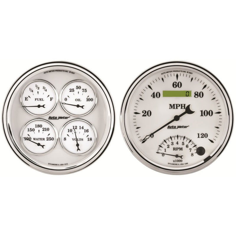 AutoMeter Gauge Kit 2 Pc. Quad & Tach/Speedo 5in. Old Tyme White II AutoMeter Gauge Kit 2 Pc. Quad & Tach/Speedo 5in. Old Tyme White II