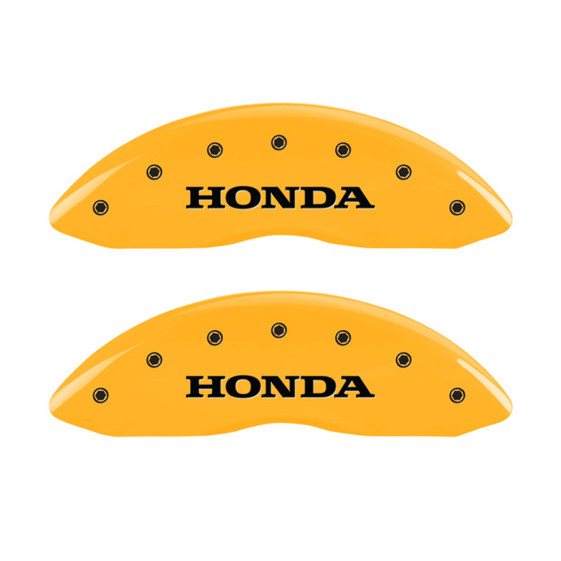 MGP 4 Caliper Covers Engraved Front Honda Engraved Rear Pilot/2015 Yellow finish black ch MGP 4 Caliper Covers Engraved Front Honda Engraved Rear Pilot/2015 Yellow finish black ch