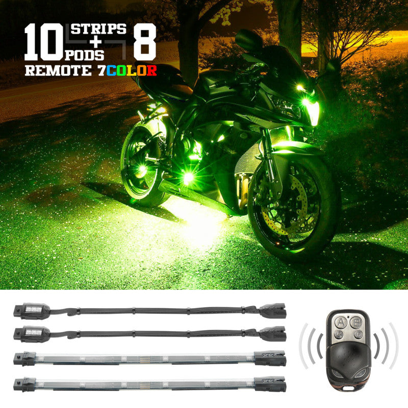 XK Glow Flex Strips 7 Color LED Accent Light Motorcycle/ATV Kit (10xCompact Pods + 8x10In) XK Glow Flex Strips 7 Color LED Accent Light Motorcycle/ATV Kit (10xCompact Pods + 8x10In)