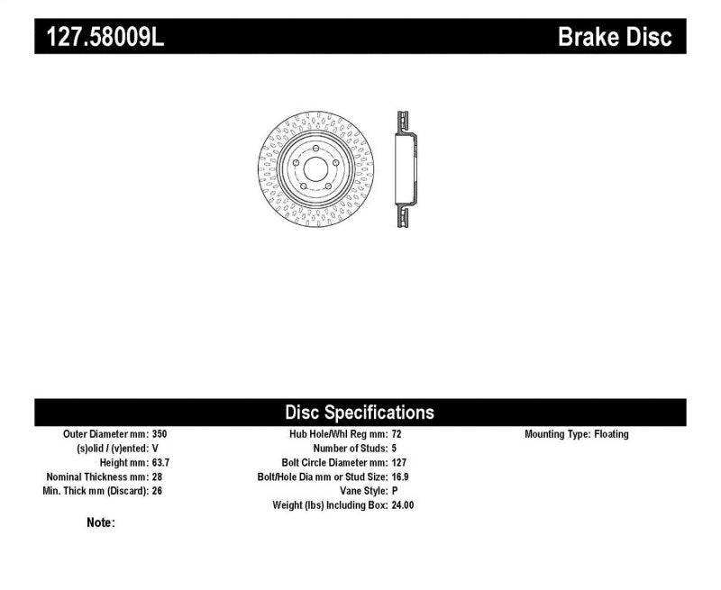 StopTech 12-15 Jeep Cherokee SRT8 Sport Slotted & Drilled Rear Driver Side Brake Rotor StopTech 12-15 Jeep Cherokee SRT8 Sport Slotted & Drilled Rear Driver Side Brake Rotor