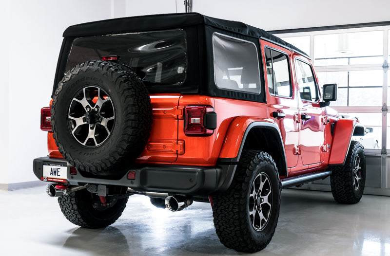 AWE Tuning 2018+ Jeep Wrangler JL/JLU Tread Edition Axle-Back Dual Exhaust - Chrome Silver Tips AWE Tuning 2018+ Jeep Wrangler JL/JLU Tread Edition Axle-Back Dual Exhaust - Chrome Silver Tips