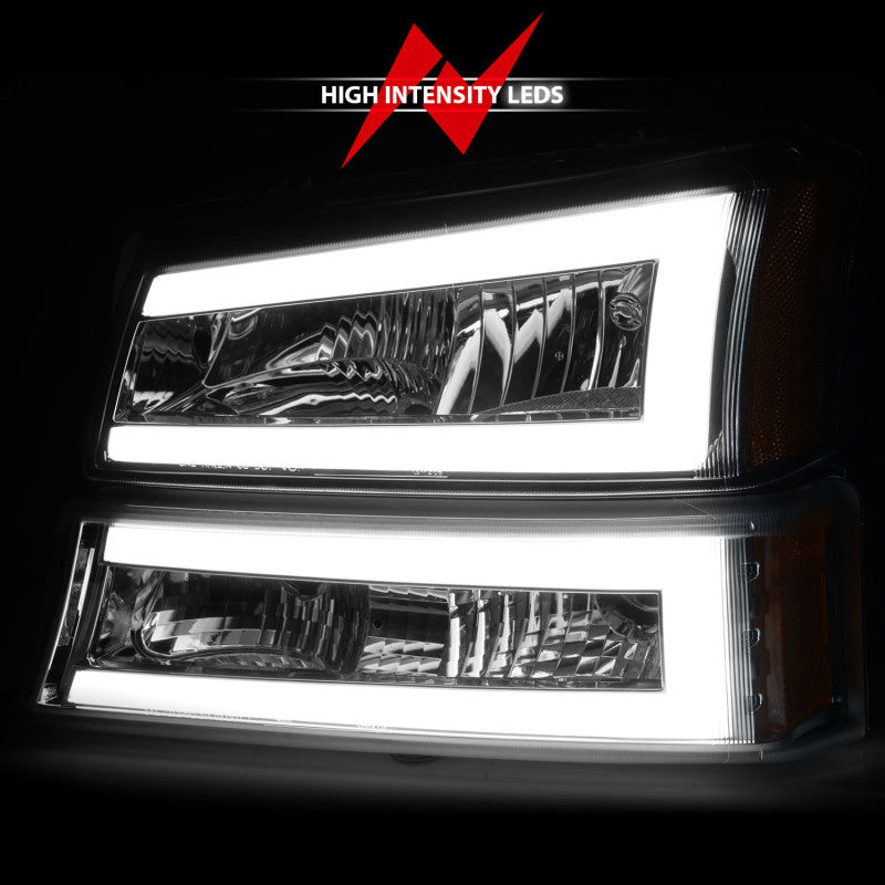 ANZO 2003-2006 Chevrolet Silverado 1500 Crystal Headlights w/ Light Bar Chrome Housing ANZO 2003-2006 Chevrolet Silverado 1500 Crystal Headlights w/ Light Bar Chrome Housing