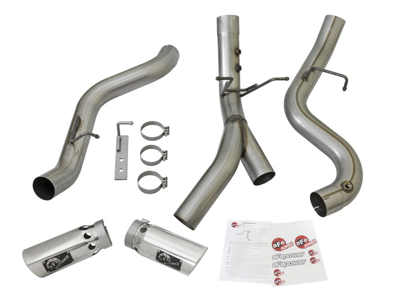 aFe Large Bore-HD 4in 409-SS DPF-Back Exhaust w/Dual Polished Tips 2017 GM Duramax V8-6.6L (td) L5P aFe Large Bore-HD 4in 409-SS DPF-Back Exhaust w/Dual Polished Tips 2017 GM Duramax V8-6.6L (td) L5P