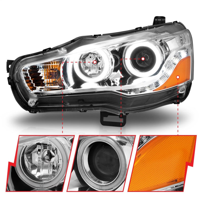 ANZO 2008-2015 Mitsubishi Lancer Projector Headlights w/ Halo Chrome (CCFL) ANZO 2008-2015 Mitsubishi Lancer Projector Headlights w/ Halo Chrome (CCFL)