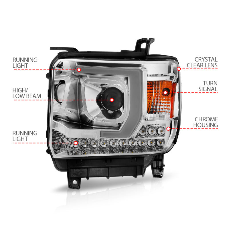 ANZO 14-15 GMC Sierra 1500/2500HD/3500HD Plank Style Projector Headlight - Chrome Housing ANZO 14-15 GMC Sierra 1500/2500HD/3500HD Plank Style Projector Headlight - Chrome Housing
