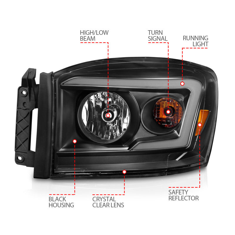 Anzo 06-09 Dodge RAM 1500/2500/3500 Headlights Black Housing/Clear Lens (w/ Light Bars) Anzo 06-09 Dodge RAM 1500/2500/3500 Headlights Black Housing/Clear Lens (w/ Light Bars)