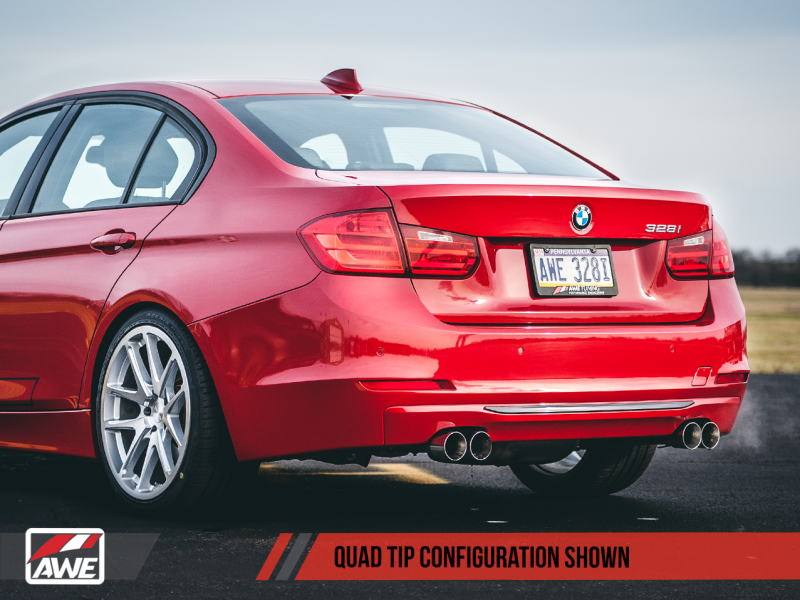 AWE Tuning BMW F3X N20/N26 328i/428i Touring Edition Exhaust Quad Outlet - 80mm Chrome Silver Tips AWE Tuning BMW F3X N20/N26 328i/428i Touring Edition Exhaust Quad Outlet - 80mm Chrome Silver Tips