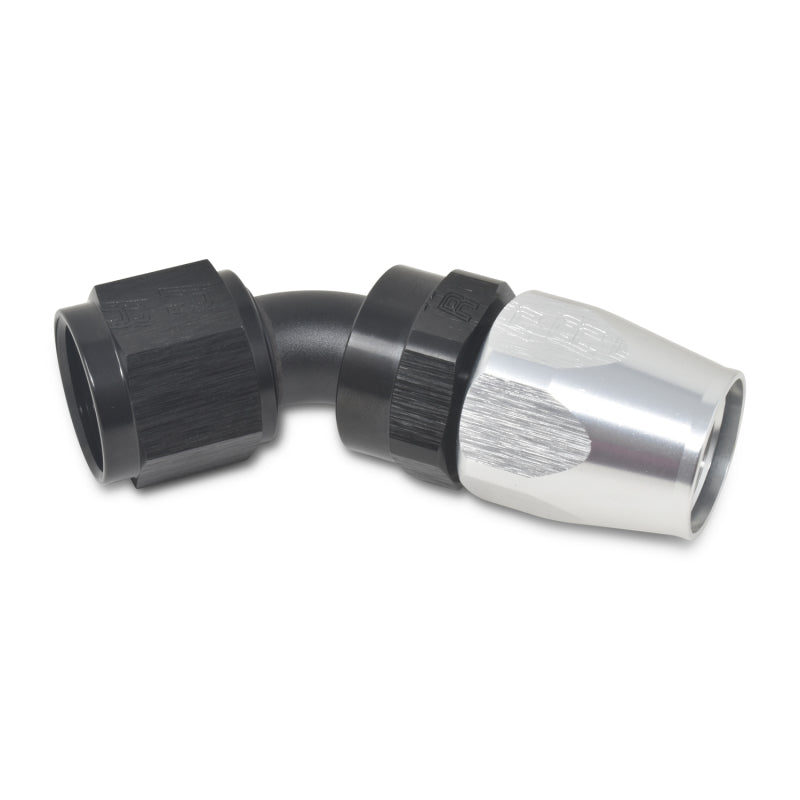 Russell Performance -6 AN Black/Silver 45 Degree Full Flow Hose End Russell Performance -6 AN Black/Silver 45 Degree Full Flow Hose End