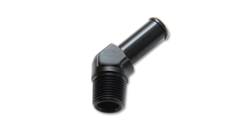 Vibrant 1/4 NPT to 3/8in Barb Straight Fitting 45 Deg Adapter - Aluminum Vibrant 1/4 NPT to 3/8in Barb Straight Fitting 45 Deg Adapter - Aluminum