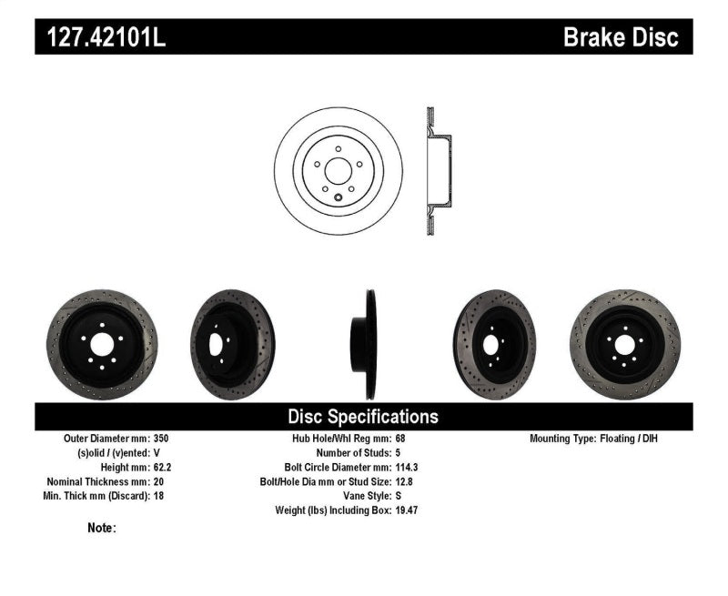 StopTech Infiniti G37 / Nissan 370Z SportStop Slotted & Drilled Rear Left Rotor StopTech Infiniti G37 / Nissan 370Z SportStop Slotted & Drilled Rear Left Rotor