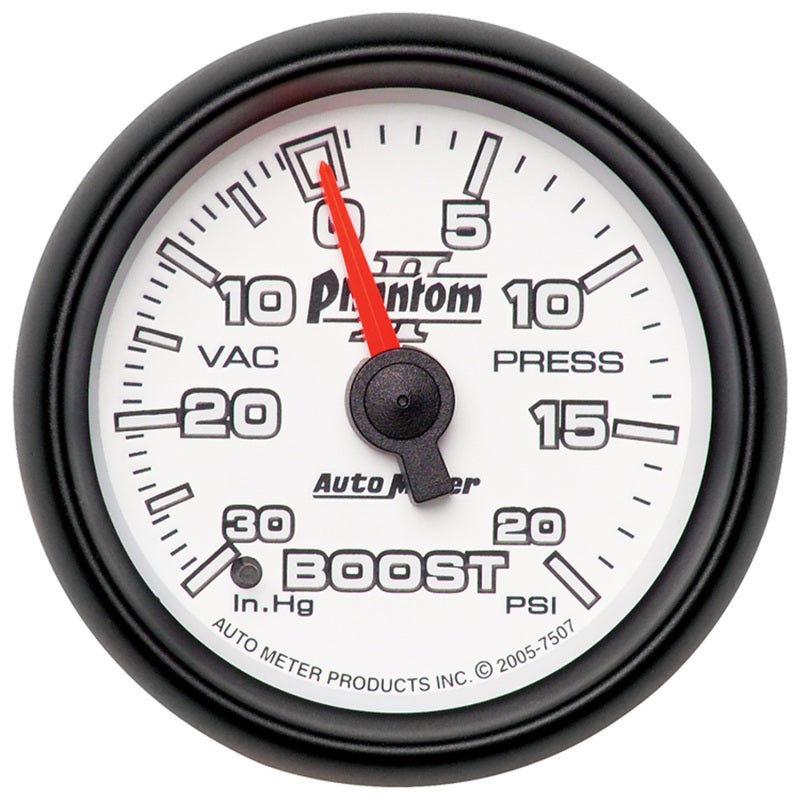 Autometer Phantom II 52.4mm Mechanical Vacuum / Boost Gauge 30 In. HG/20 PSI Autometer Phantom II 52.4mm Mechanical Vacuum / Boost Gauge 30 In. HG/20 PSI