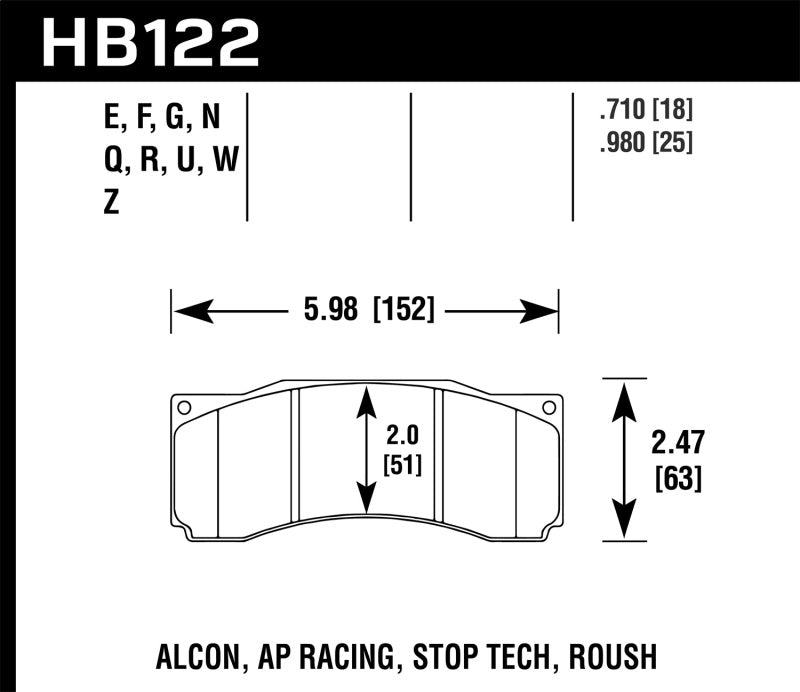 Hawk Alcon/AP Racing, StopTech Roush ER-1 Brake Pad Set Hawk Alcon/AP Racing, StopTech Roush ER-1 Brake Pad Set