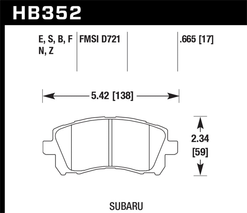 Hawk 02-03 WRX / 98-01 Impreza / 97-02 Legacy 2.5L / 98-02 Forester 2.5L D721 HPS Street Front Brake Hawk 02-03 WRX / 98-01 Impreza / 97-02 Legacy 2.5L / 98-02 Forester 2.5L D721 HPS Street Front Brake