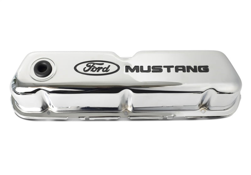 Ford Racing Ford Mustang Logo Stamped Steel Chrome Valve Covers Ford Racing Ford Mustang Logo Stamped Steel Chrome Valve Covers