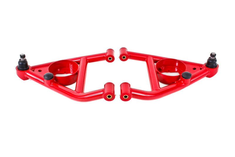 BMR 67-69 F-Body A-arms Lower, DOM Non-adjustable Polyurethane Bushings Front Bump Stops Red BMR 67-69 F-Body A-arms Lower, DOM Non-adjustable Polyurethane Bushings Front Bump Stops Red