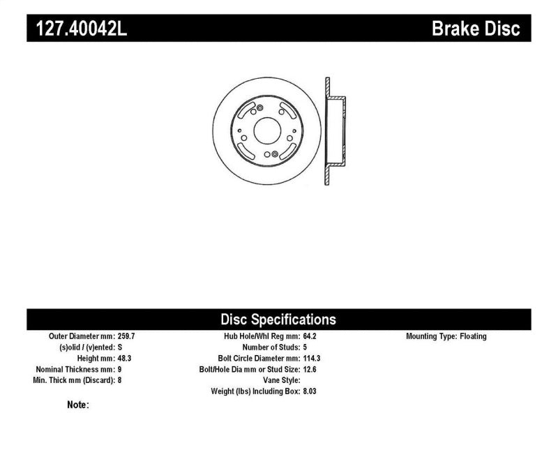 StopTech 02-06 Acura RSX Incl. Type S / 97-01 Integra Type R Slotted & Drilled Left Rear Rotor StopTech 02-06 Acura RSX Incl. Type S / 97-01 Integra Type R Slotted & Drilled Left Rear Rotor