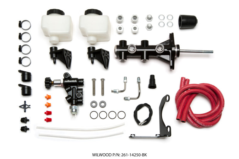 Wilwood Tandem Remote M/C Kit w L/H Brkt & Prop Valve - 15/16in Bore Black-W/Pushrod Wilwood Tandem Remote M/C Kit w L/H Brkt & Prop Valve - 15/16in Bore Black-W/Pushrod