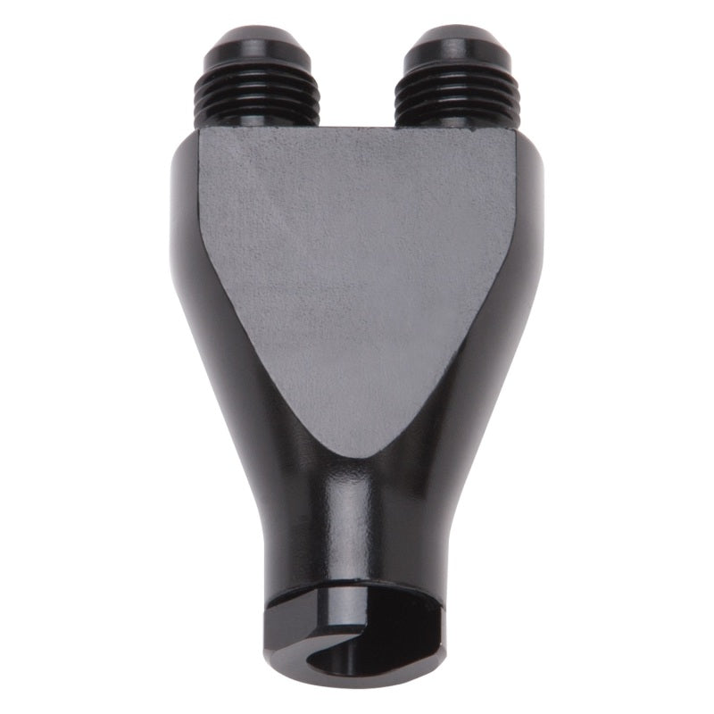 Russell Performance Billet Y-Block Adapter 3/8in SAE Qick Disconnect (2) -6AN Male Flare Black Russell Performance Billet Y-Block Adapter 3/8in SAE Qick Disconnect (2) -6AN Male Flare Black