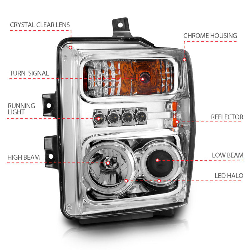 ANZO 2008-2010 Ford F-250 Projector Headlights w/ Halo Chrome (CCFL) ANZO 2008-2010 Ford F-250 Projector Headlights w/ Halo Chrome (CCFL)