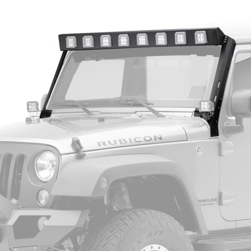 Go Rhino 07-18 Jeep Wrangler JK WLF Windshield Light Mount Frame - Eight Cube Lights Go Rhino 07-18 Jeep Wrangler JK WLF Windshield Light Mount Frame - Eight Cube Lights