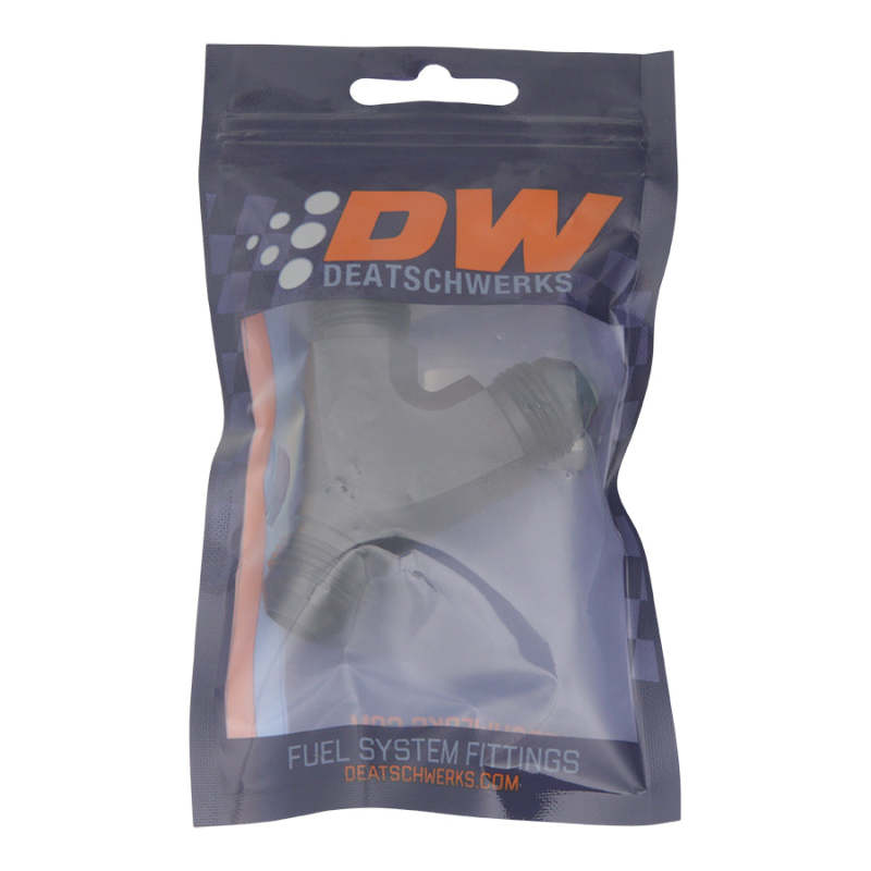 DeatschWerks 8AN Male Flare to 8AN Male Flare to 8AN Male Flare Y Fitting - Anodized Matte Black DeatschWerks 8AN Male Flare to 8AN Male Flare to 8AN Male Flare Y Fitting - Anodized Matte Black