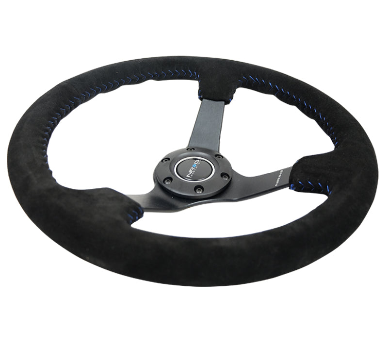 NRG Reinforced Steering Wheel (350mm / 3in. Deep) Blk Suede/Blue BBall Stitch w/5mm Matte Blk Spokes NRG Reinforced Steering Wheel (350mm / 3in. Deep) Blk Suede/Blue BBall Stitch w/5mm Matte Blk Spokes