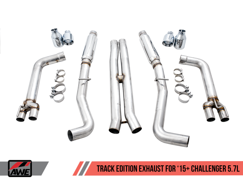 AWE Tuning 2017+ Dodge Challenger 5.7L Track Edition Exhaust - Chrome Silver Quad Tips AWE Tuning 2017+ Dodge Challenger 5.7L Track Edition Exhaust - Chrome Silver Quad Tips