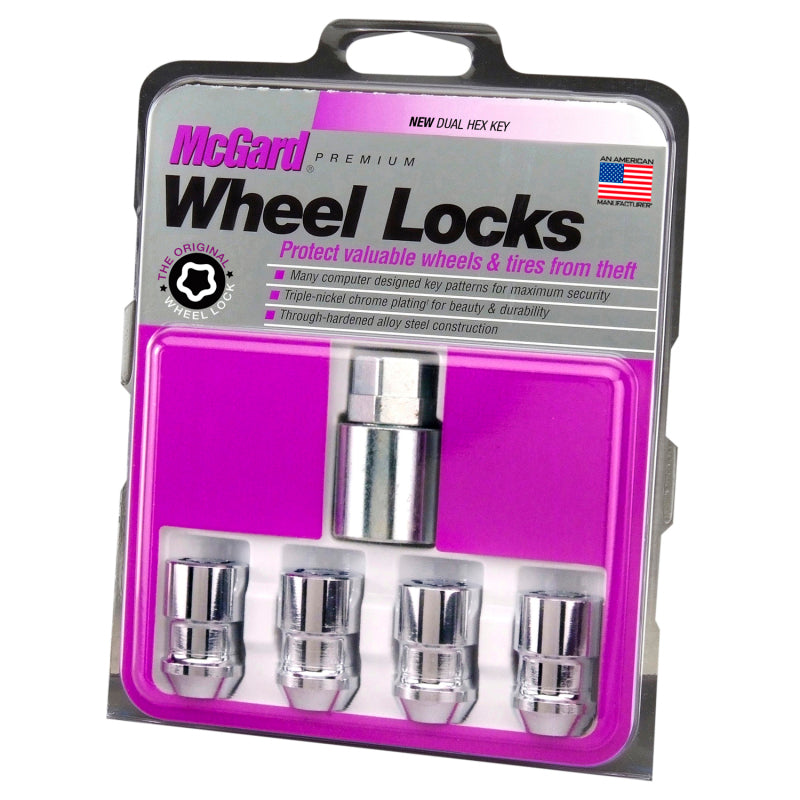 McGard Wheel Lock Nut Set - 4pk. (Cone Seat) M12X1.5 / 19mm & 21mm Dual Hex / 1.46in. L - Chrome McGard Wheel Lock Nut Set - 4pk. (Cone Seat) M12X1.5 / 19mm & 21mm Dual Hex / 1.46in. L - Chrome