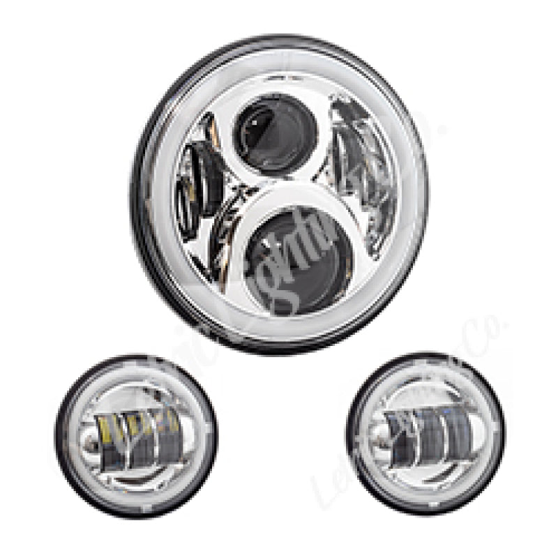 Letric Lighting 7? Full-Halo Chrome LED Headlight with (2) 4.5? Full-Halo Chrome Passing Lamps Letric Lighting 7? Full-Halo Chrome LED Headlight with (2) 4.5? Full-Halo Chrome Passing Lamps