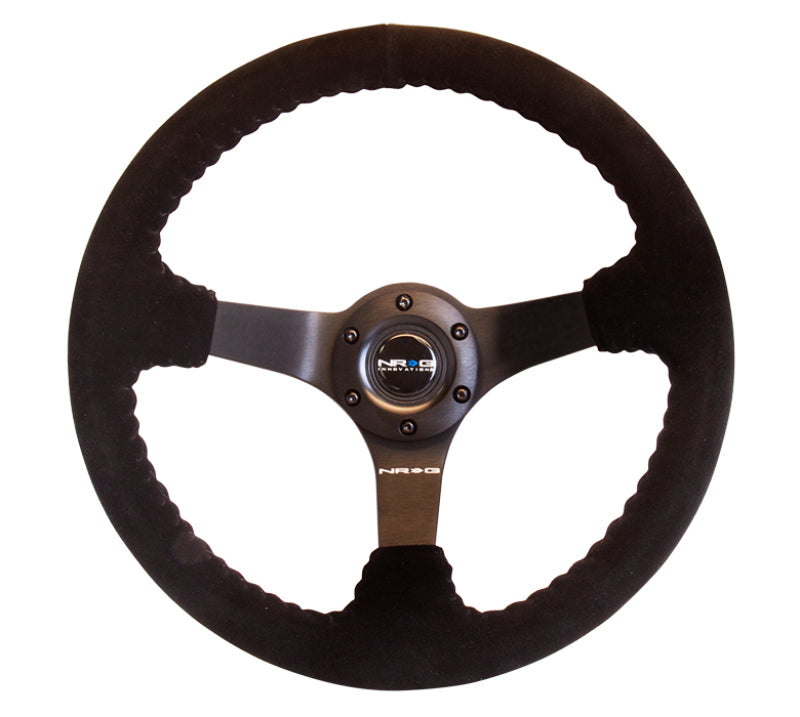 NRG Reinforced Steering Wheel (350mm / 3in. Deep) Blk Suede w/Blk BBall Stitch (Odi Bakchis Edition) NRG Reinforced Steering Wheel (350mm / 3in. Deep) Blk Suede w/Blk BBall Stitch (Odi Bakchis Edition)