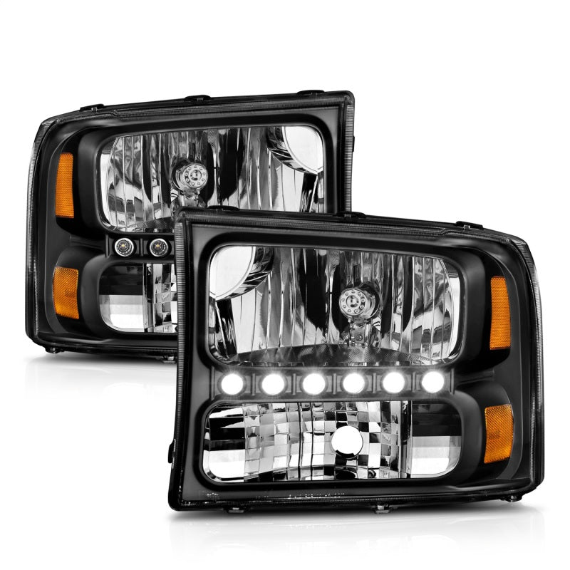 ANZO 2000-2004 Ford Excursion Crystal Headlights Black w/ LED 1pc ANZO 2000-2004 Ford Excursion Crystal Headlights Black w/ LED 1pc