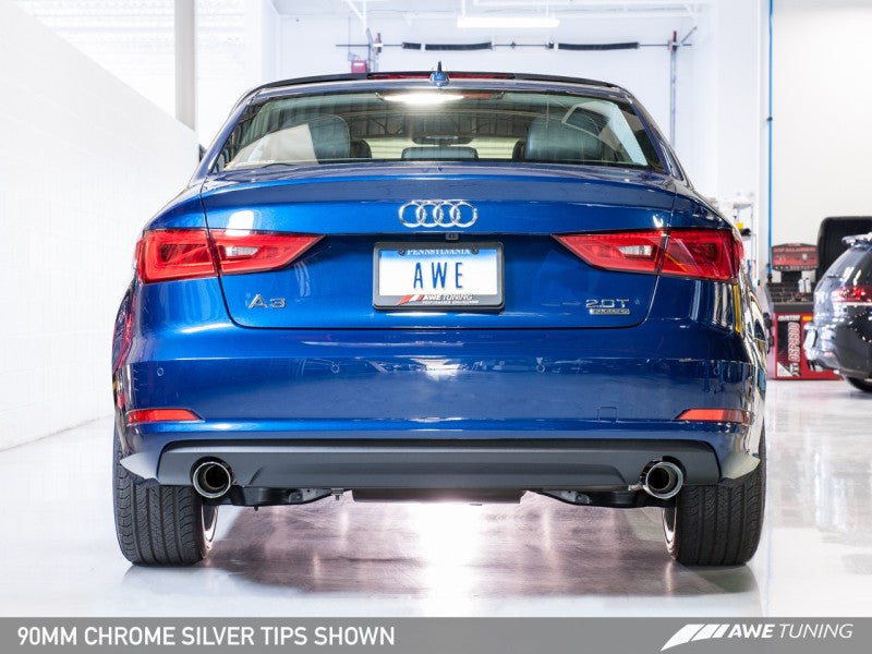 AWE Tuning Audi 8V A3 Touring Edition Exhaust - Dual Outlet Chrome Silver 90 mm Tips AWE Tuning Audi 8V A3 Touring Edition Exhaust - Dual Outlet Chrome Silver 90 mm Tips