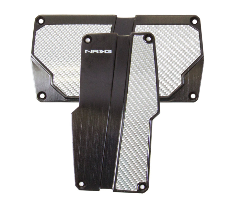 NRG Brushed Aluminum Sport Pedal A/T - Black w/Silver Carbon NRG Brushed Aluminum Sport Pedal A/T - Black w/Silver Carbon