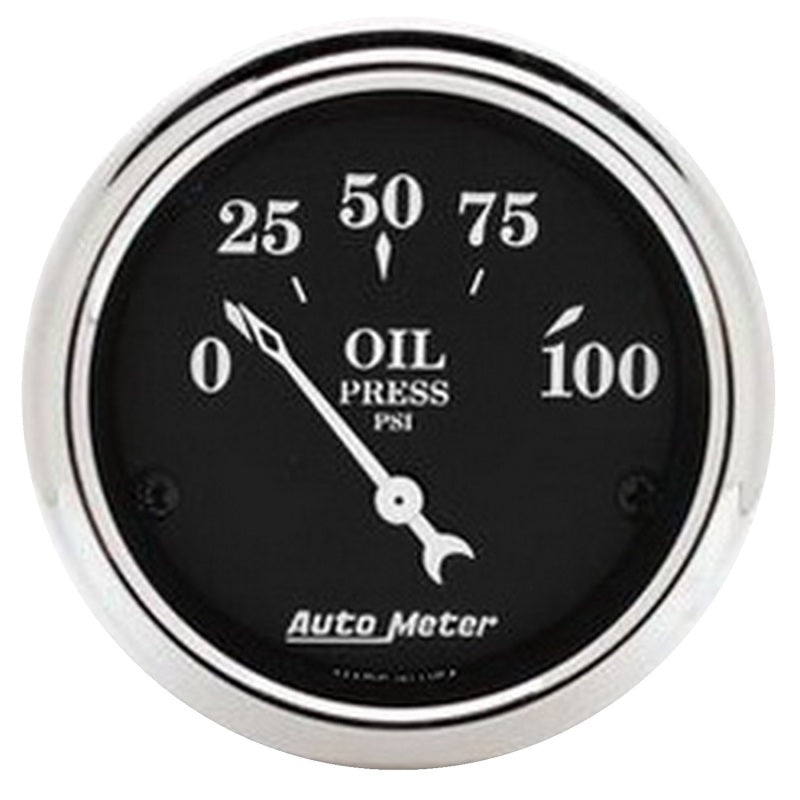 Autometer 2 1/16in 100PSI Old Tyme Black Electric Oil Pressure Gauge Autometer 2 1/16in 100PSI Old Tyme Black Electric Oil Pressure Gauge