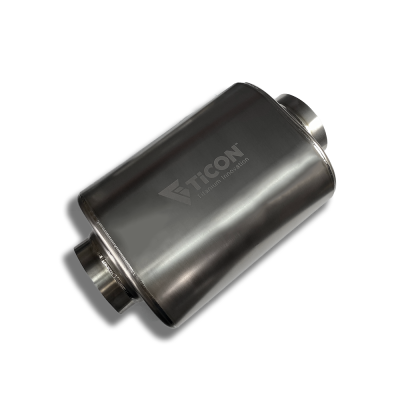 Ticon Industries 17in OAL 3.5in In/Out Ultralight Titanium Muffler - 1mm Thickness Ticon Industries 17in OAL 3.5in In/Out Ultralight Titanium Muffler - 1mm Thickness