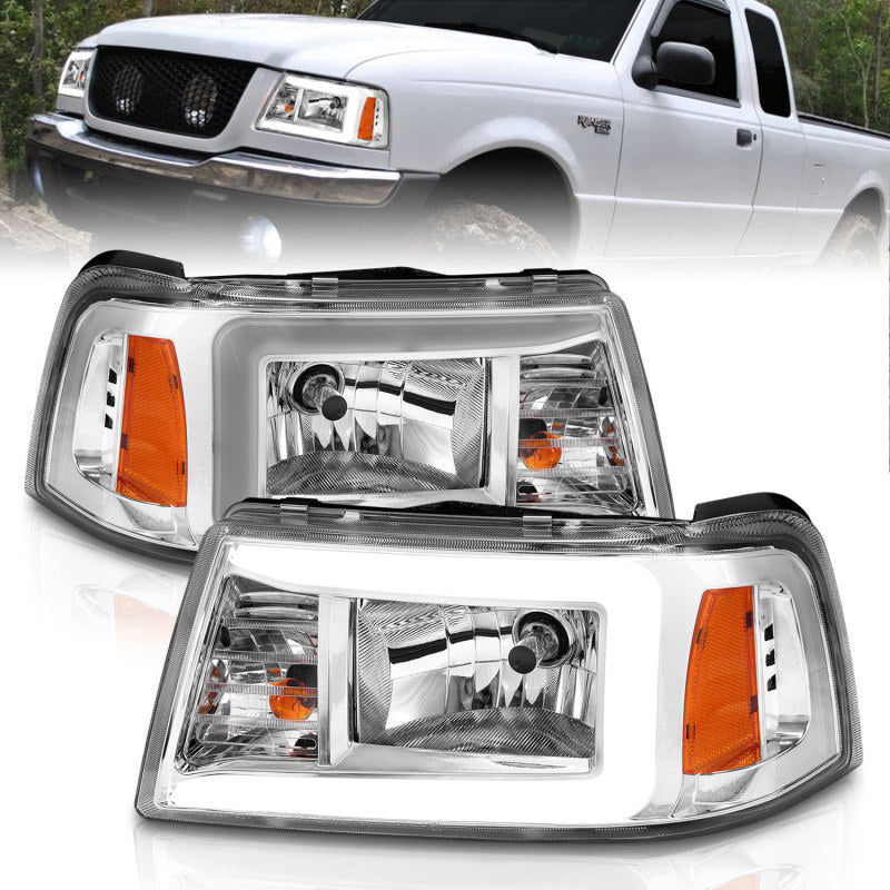 ANZO 2001-2011 Ford Ranger Crystal Headlights w/ Light Bar Chrome Housing ANZO 2001-2011 Ford Ranger Crystal Headlights w/ Light Bar Chrome Housing