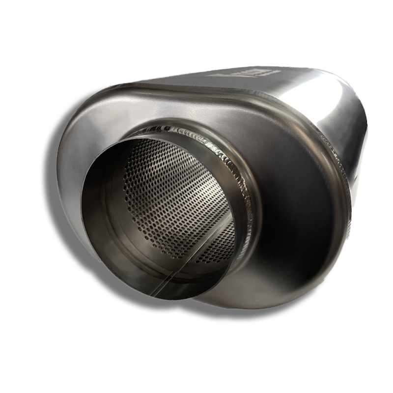Ticon Industries 4in Oval Titanium Muffler 4in Center In/4in Center Out - 17in Ovr Length 1mm/.039in Ticon Industries 4in Oval Titanium Muffler 4in Center In/4in Center Out - 17in Ovr Length 1mm/.039in