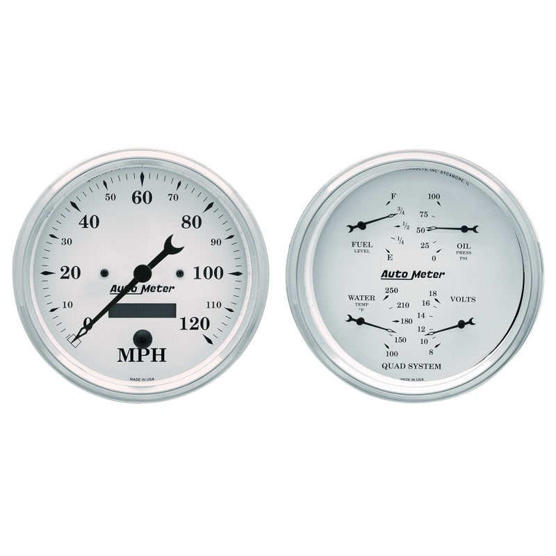 AutoMeter Gauge Kit 2 Pc. Quad & Speedometer 5in. Old Tyme White AutoMeter Gauge Kit 2 Pc. Quad & Speedometer 5in. Old Tyme White